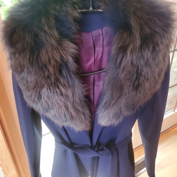 Vintage by gare' Navy Blue Lined Fur lined Wrap Sz. S Coat Jacket - Picture 5 of 12